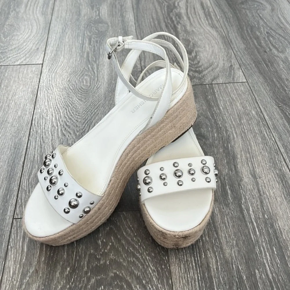 Marc Fisher Wedge ESPADRILLE PLATFORM SANDAL Studded Wrap around ankle size 8